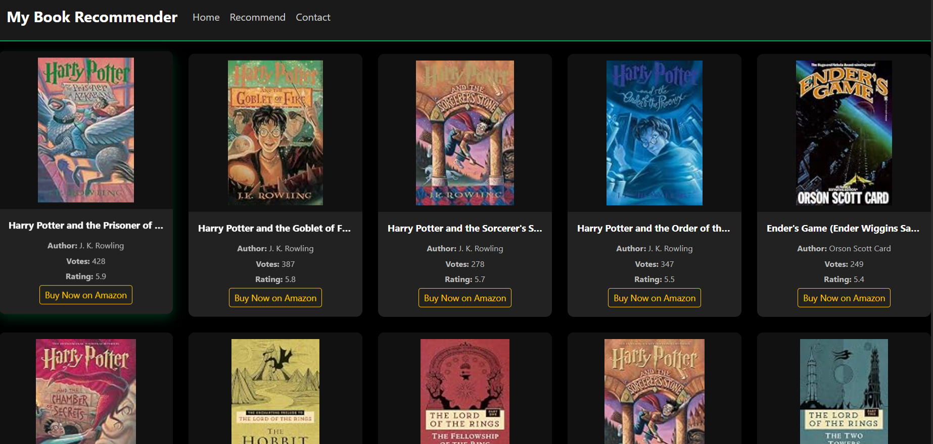 Screenshot of Book Recommender System