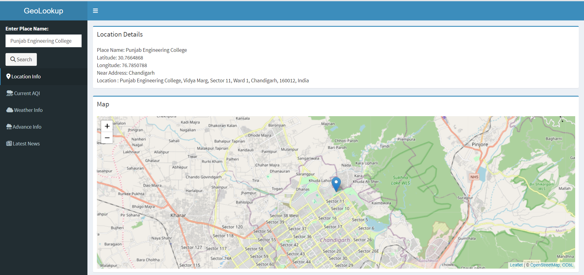 Screenshot of GeoLookup — Weather & Air Quality Dashboard